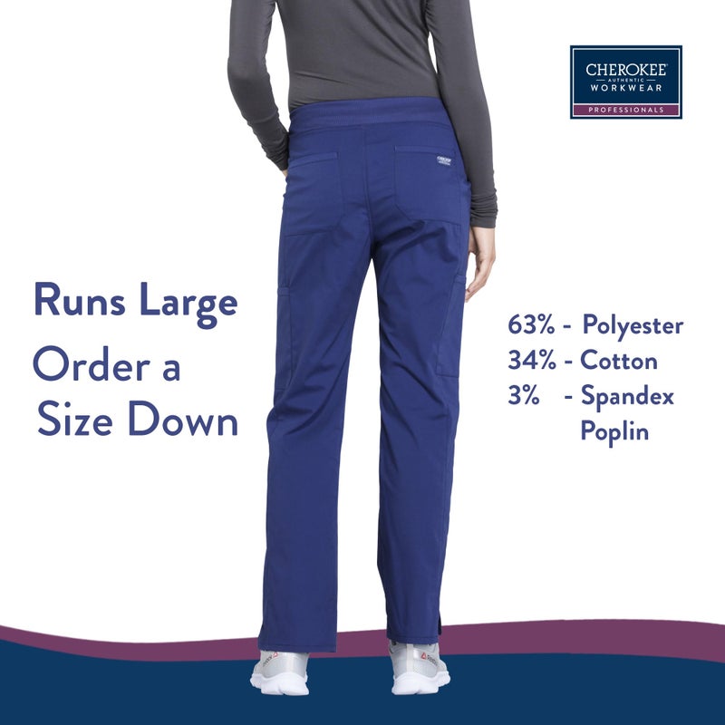 CHEROKEE Workwear Professionals Women Scrubs Pant Mid Rise Straight Leg Pull-on Cargo WW170T, S Tall, Navy - Image 2